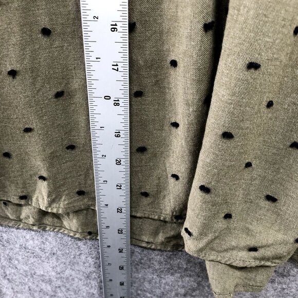 Zara Long Sleeve Blouse Womens S Olive Green High Neck Keyhole Swiss Dot - Picture 3 of 9